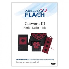 N&auml;hwelt Flach Stickmuster USB CutWork III "Kork - Leder - Filz" 24 Stickdateien