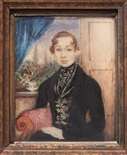 EXCEPTIONAL! Antique C.1830 European Miniature Folk Art Painting of Man