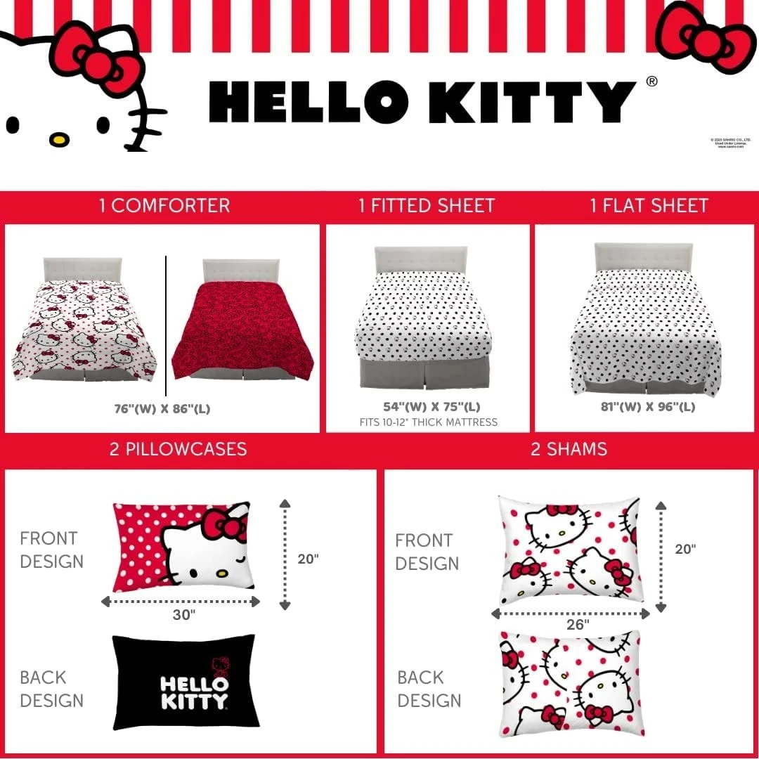 Reversible Hello Kitty Comforter Set - 7 Piece