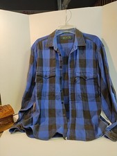Vintage 80's Levi's Sutter Creek Blue Brown Black Flannel Shirt Size L