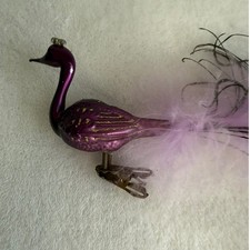 Blown Glass Purple Bird Clip On Christmas Ornament Peacock Feather Germany.
