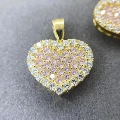 2Ct Round Cut Lab Created Pink Sapphire Heart Pendant In 14K Yellow Gold Plated