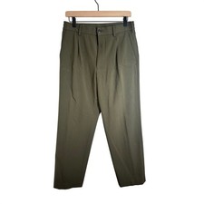 Uniqlo Mens Pleated Wide Pants Olive Green Elastic Waist Trousers 462197 Size S