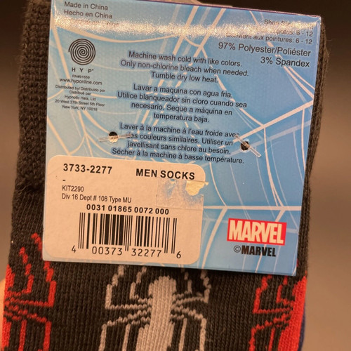 Mens Marvel Spiderman 2 Pack Novelty Crew Socks Sz 6-12 - 第 4/4 張圖片
