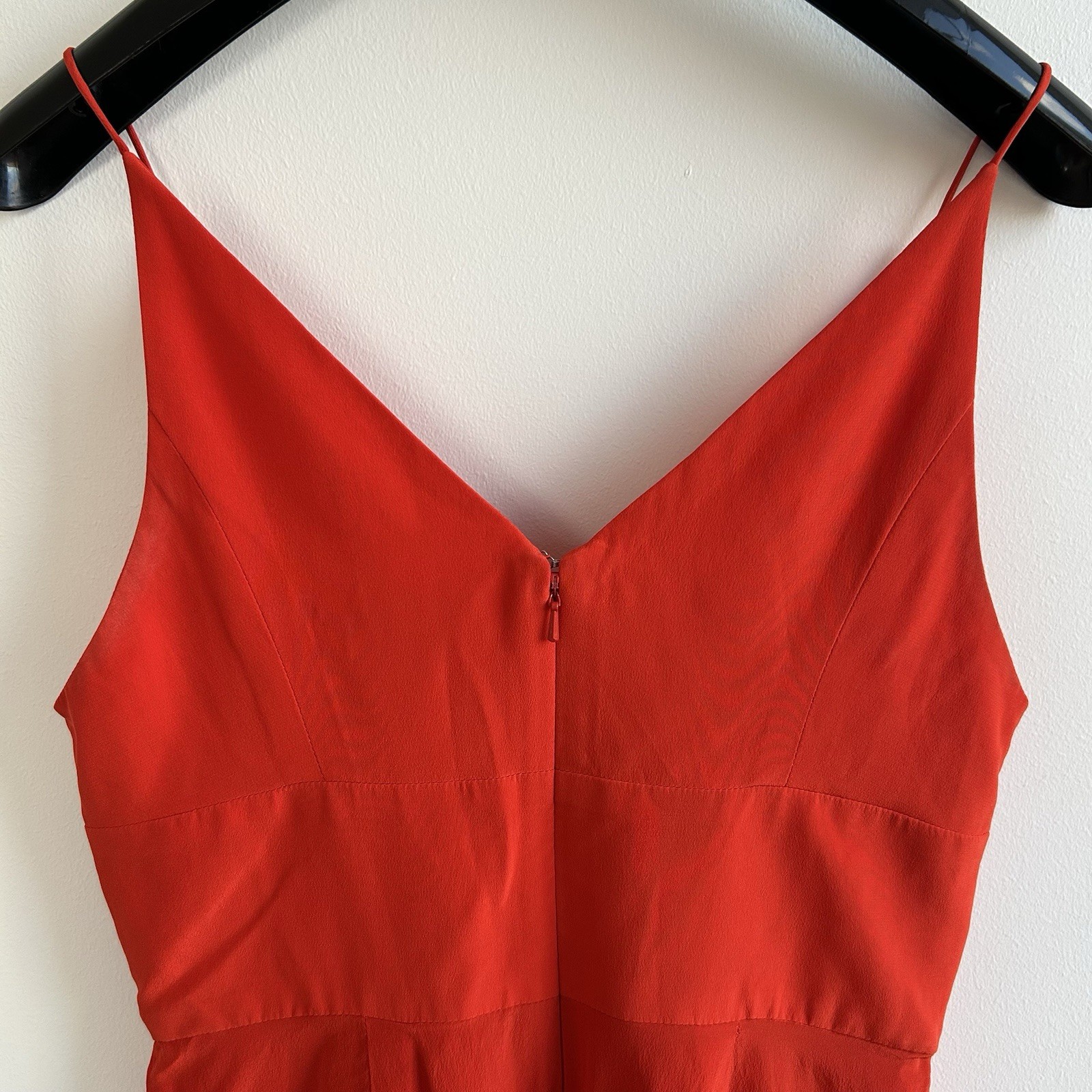 Zimmermann V Tuck Midi Dress Size 2 AU 12/US 8 Silk Red Orange Plunge Sleeveless