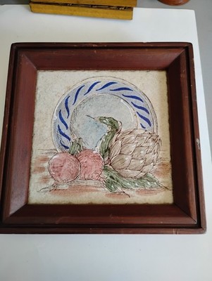 Beautiful Vintage Ceramic Tile Hand Painted Wood Framed
