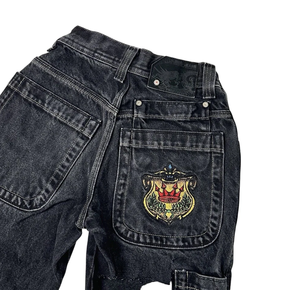 Pantalones de mezclilla para mujer JNCO talla 8 Thrashed Skater grunge pierna ancha negros Foto 2 de 4