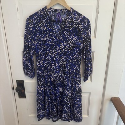 Seraphine Women s Navy Patterned V-Neck Maternity Dress 3/4 Sleeves Size 4