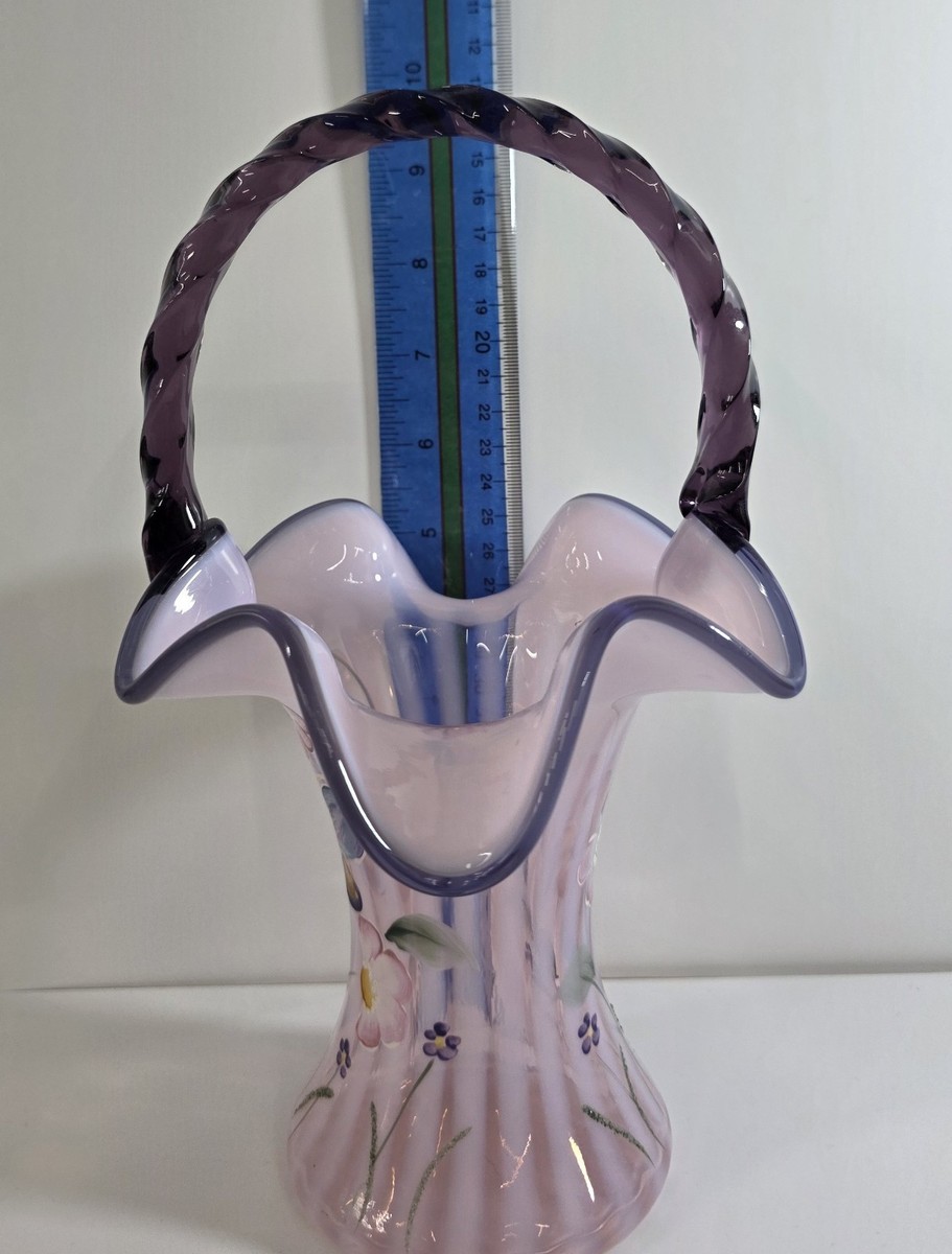 Fenton Designer Showcase Chiffon Opal Rib Optic Basket Purple