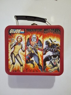 GI Joe Red Metal Lunchbox with Handle and Character Artwork