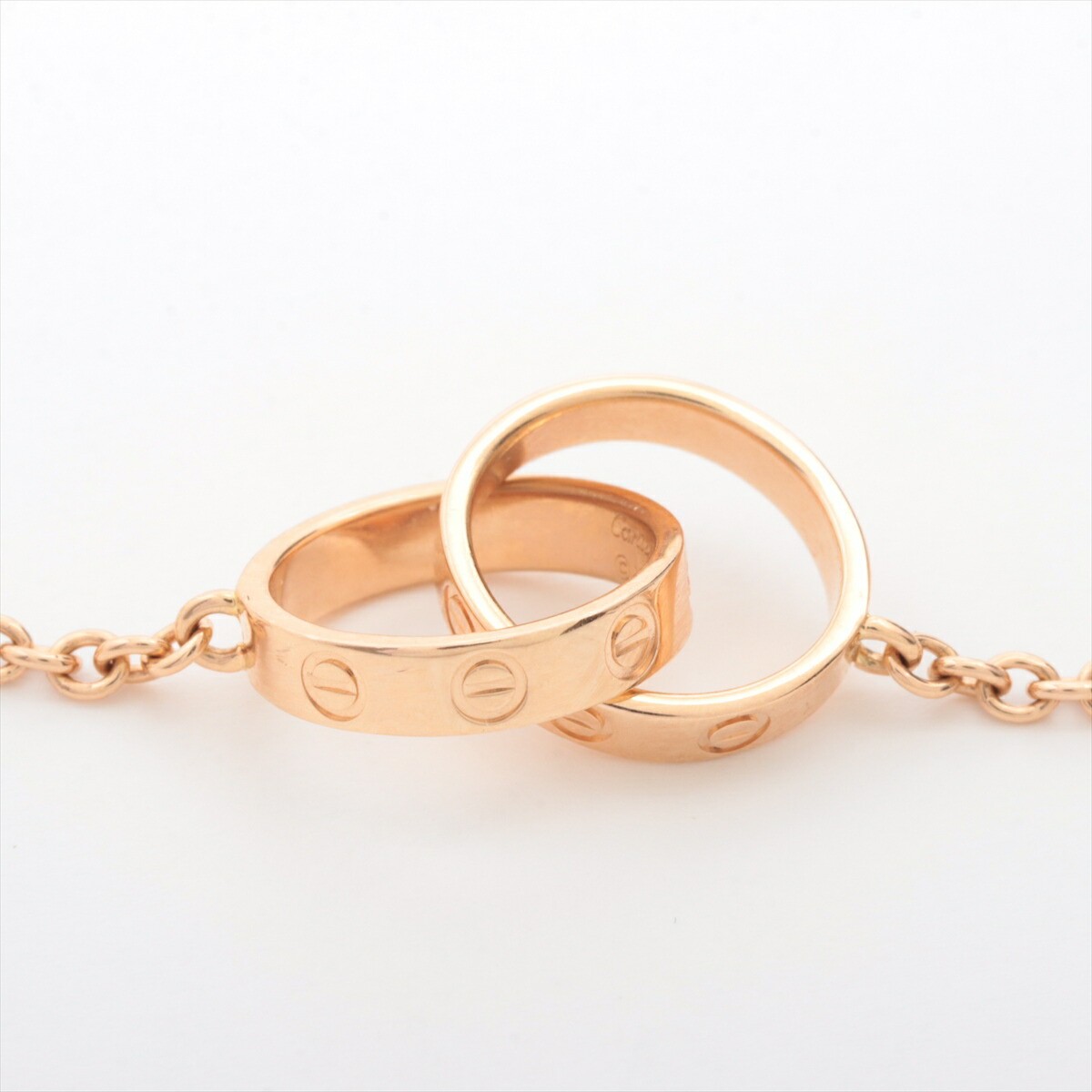 Cartier Baby Love 18K Rose Gold Double Ring Charm Chain Bracelet
