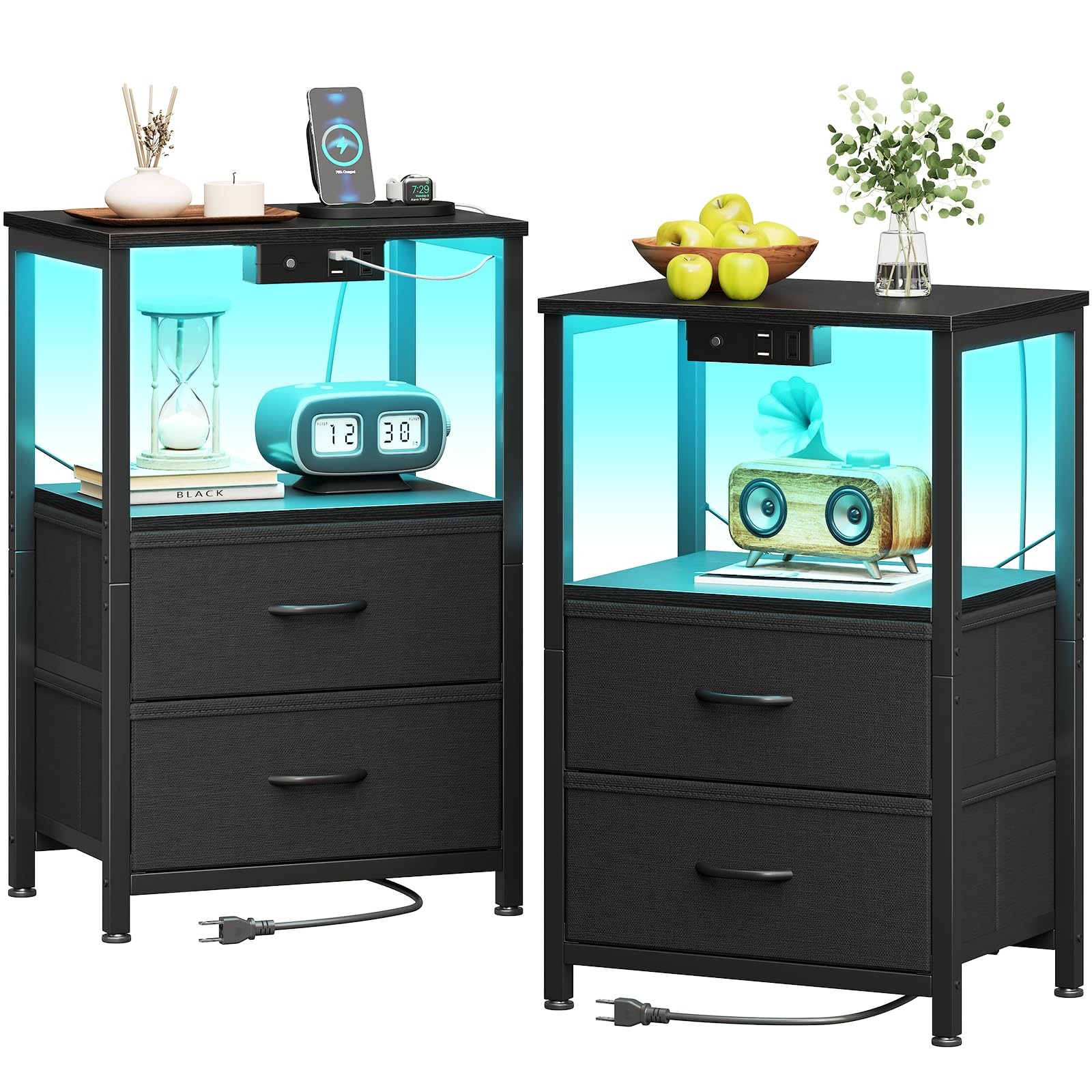 Modern Nightstand Set with USB Ports, Outlet & Charging Station-image