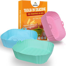 3 Teglie Quadrate per Friggitrice Ad Aria - Accessori in Silicone - Contenitori 
