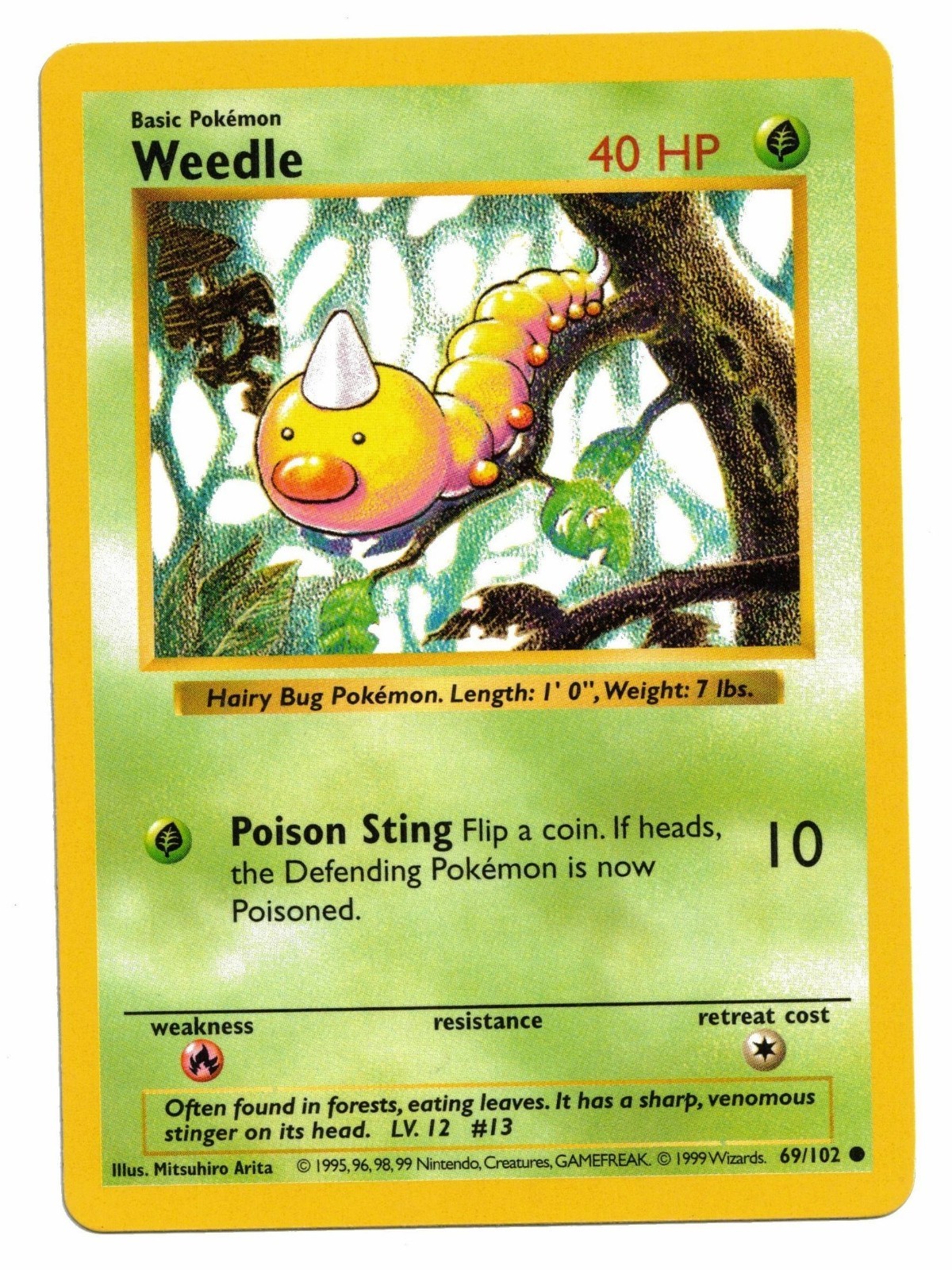Pokemon Card: Weedle 69/102 Base Set Shadowless Rare! EXC