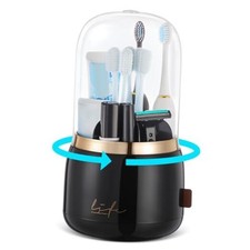 Toothbrush Holders for Bathrooms,Rotating 7-Slot with Cover and Draining Black