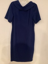 Adrianna Papell Navy Sheath Knee Length Short Sleeve Cowl Scoop Back Size 14