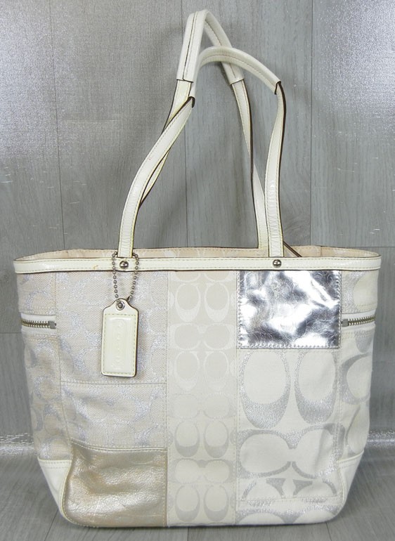 Authentic Vintage Coach Patchwork White Silver Ca… - image 1