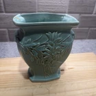 McCoy Pottery Chrysanthemum 7" Vase Art Deco Handles 1950s Turquoise Planter