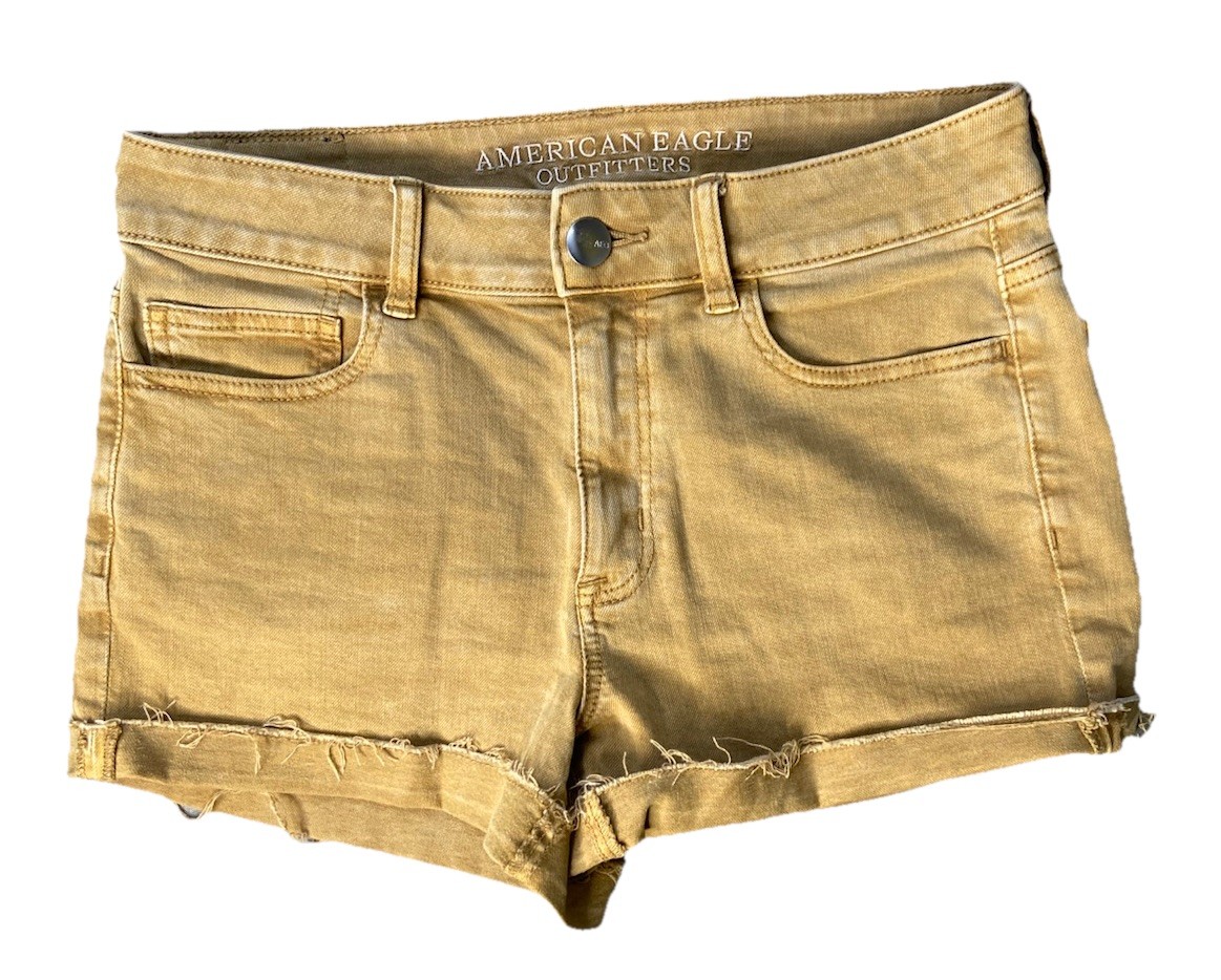American Eagle Outfitters Super Stretch Hi Rise Khaki Denim Shorts