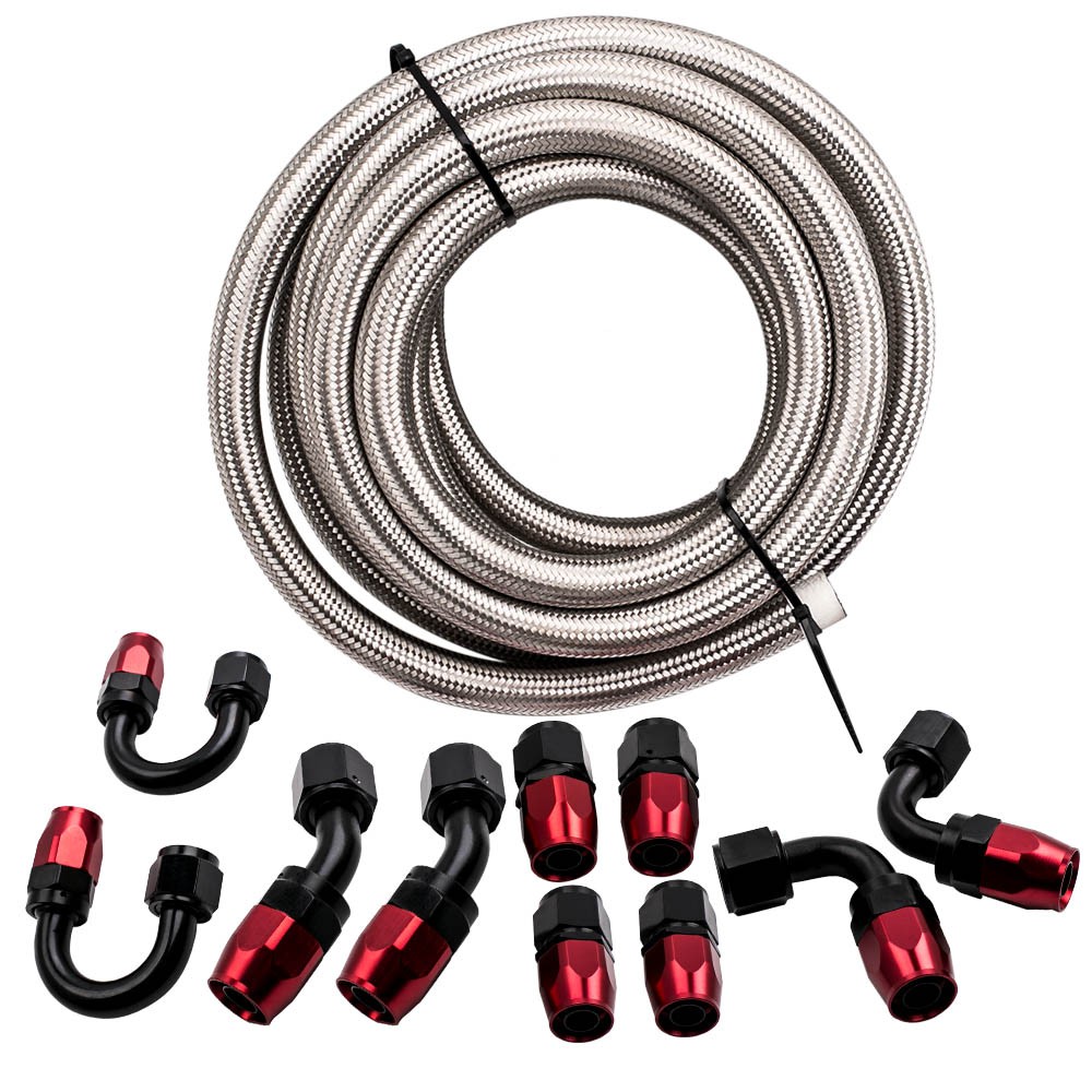 Kit AN10 de durite de carburant tressée en nylon noir de 3.6m avec raccords en aluminium