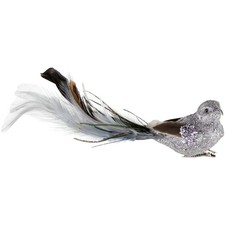 Northlight 8" Silver Glitter Embellished Bird Feathers Christmas Ornament