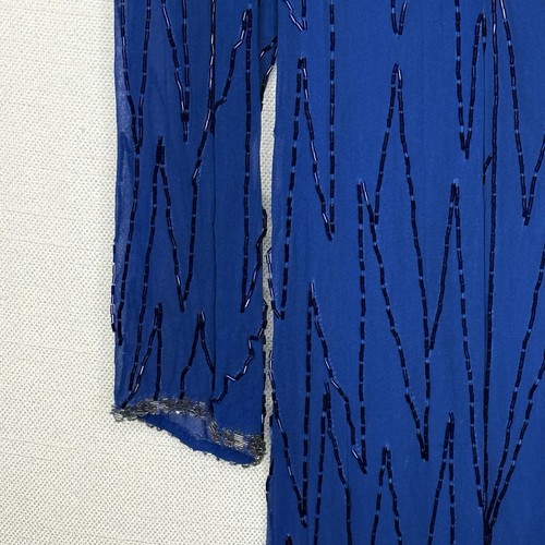 VTG 80s Demetrios Designs Silk Beaded Sequin Evening Gown Womens 14 Cutout Back - Afbeelding 6 van 12