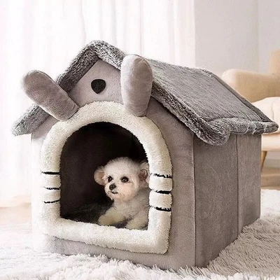 Foldable Pet House Cat Kitten Dog Bed Igloo Fleece Cozy Washable Warm Cave Nest