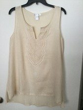 August Silk 100% Linen Sleeveless Crochet Lac...