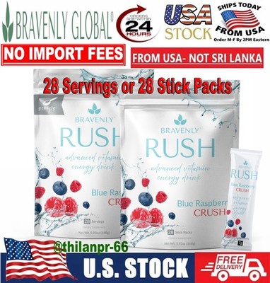 Bravenly Global Rush Blue Raspberry Crush Energy Drink Powder 28 Stick Packs  