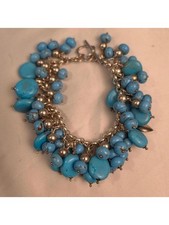 Pulsera 925 con piedras azules y 925 dijes corazón Italia. talla 7. 75,29 g