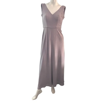 David's Bridal Maxi Dress Size 0 V-Neck Sleeveless Formal Gown Taupe Bridesmaid