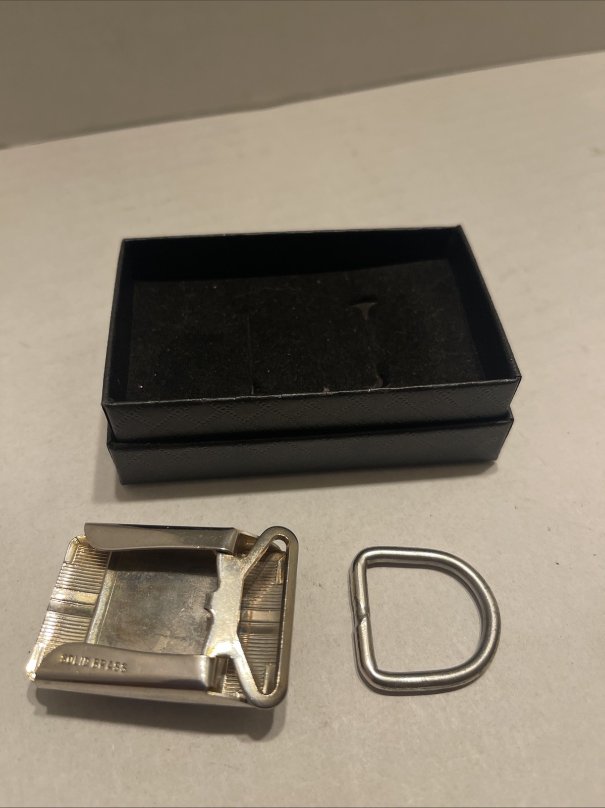 Vtg Turquoise Stone Rectangle Solid Brass Metal B… - image 2