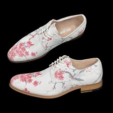 Stacy Adams Dandy White Floral Print Leather Lace Up Oxford Mens Size 11.5 NWOB