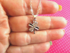 4 leaf clover silver crystal pendant