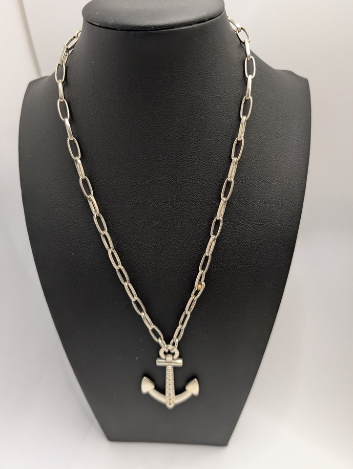 Brighton Anchor Pendant Necklace 18in Silver Tone w Rhinestones ...