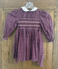 Vintage Polly Flinders Girl  s Size 4 Purple Floral Long Sleeve Smocked Dress