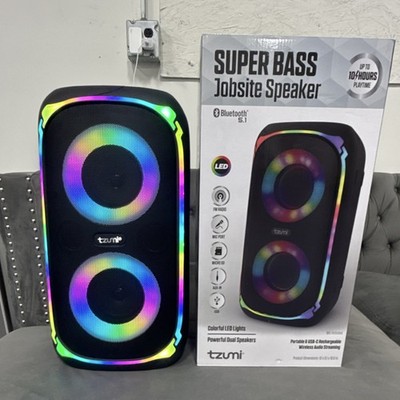Tzumi Super Bass Jobsite Speaker Bluetooth LED Dual USB AUX FM Rechargeable