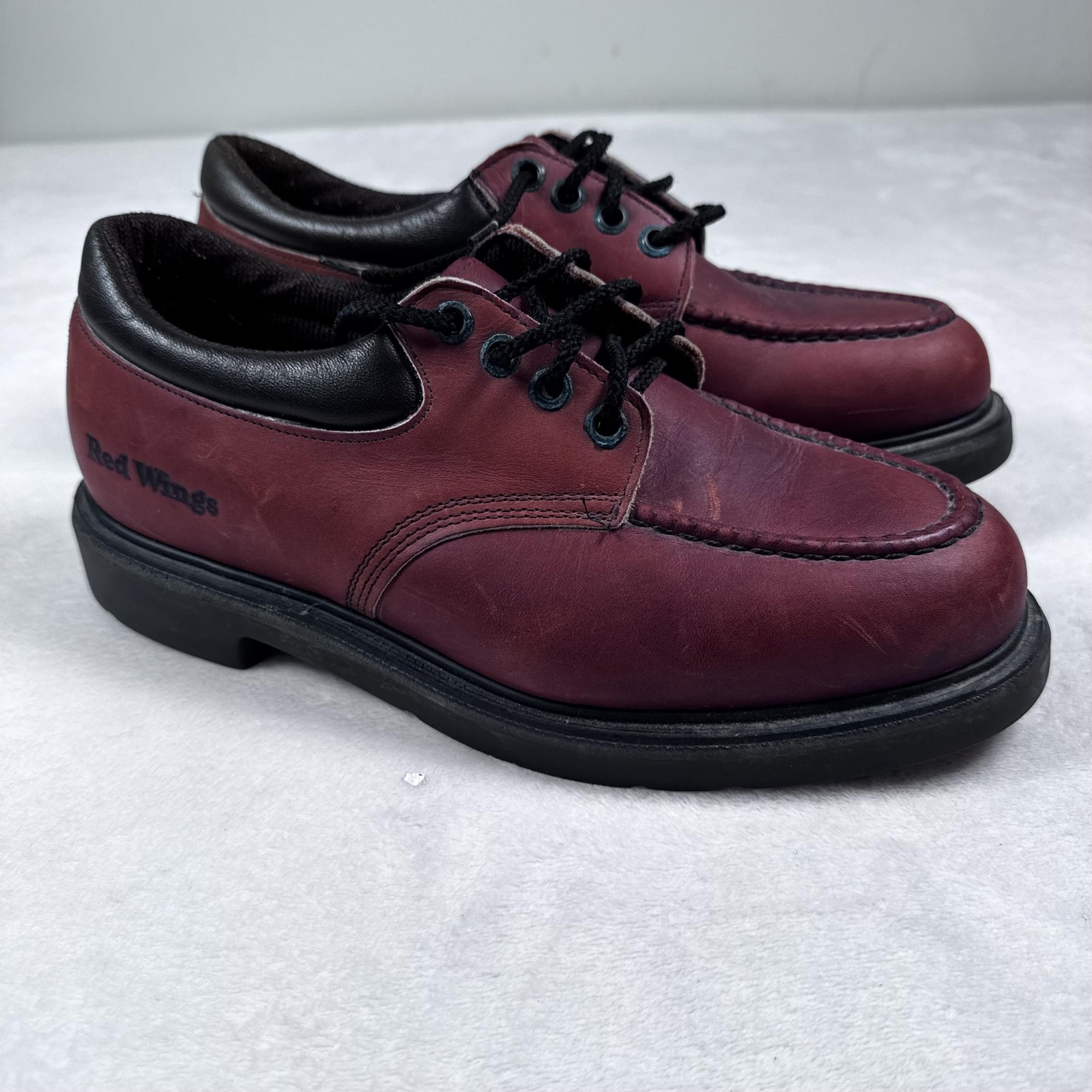 Red Wing Shoes Mens Size 9.5 Burgundy Leather Oxford Work Shoes Moc Toe Casual
