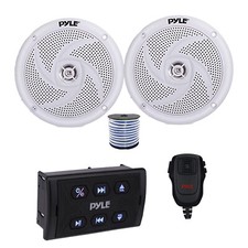 Pyle PLMRBTRK1 Marine Bluetooth Controller, 2x 4" 100W Speakers White w/Wire