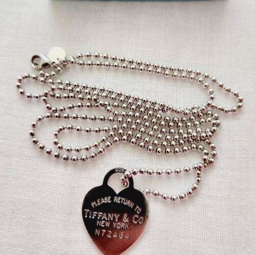 Tiffany & Co Please Return To Heart Long Beaded Bead Ball Chain Necklace Silver - Picture 4 of 14