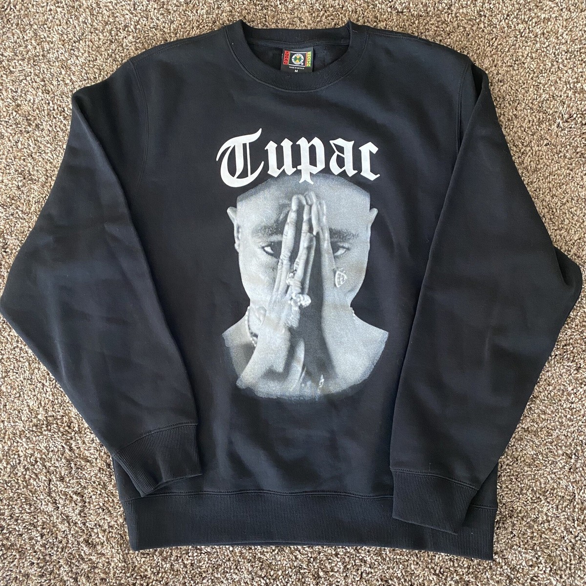 NEW Cross Colours Tupac Shakur 2Pac Crew Black Sweatshirt NEW Cross Colours Tupac Shakur 2Pac Crew Black Sweatshirt