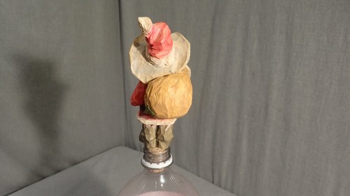 Cowboy Santa Claus Hand Carved Wood Cork Bottle Stopper - Original - Picture 3 of 5