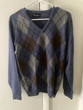 Hawick Knitwear Sweater Men’s Size Medium Wool Blue Gray Argyle Preppy Classic
