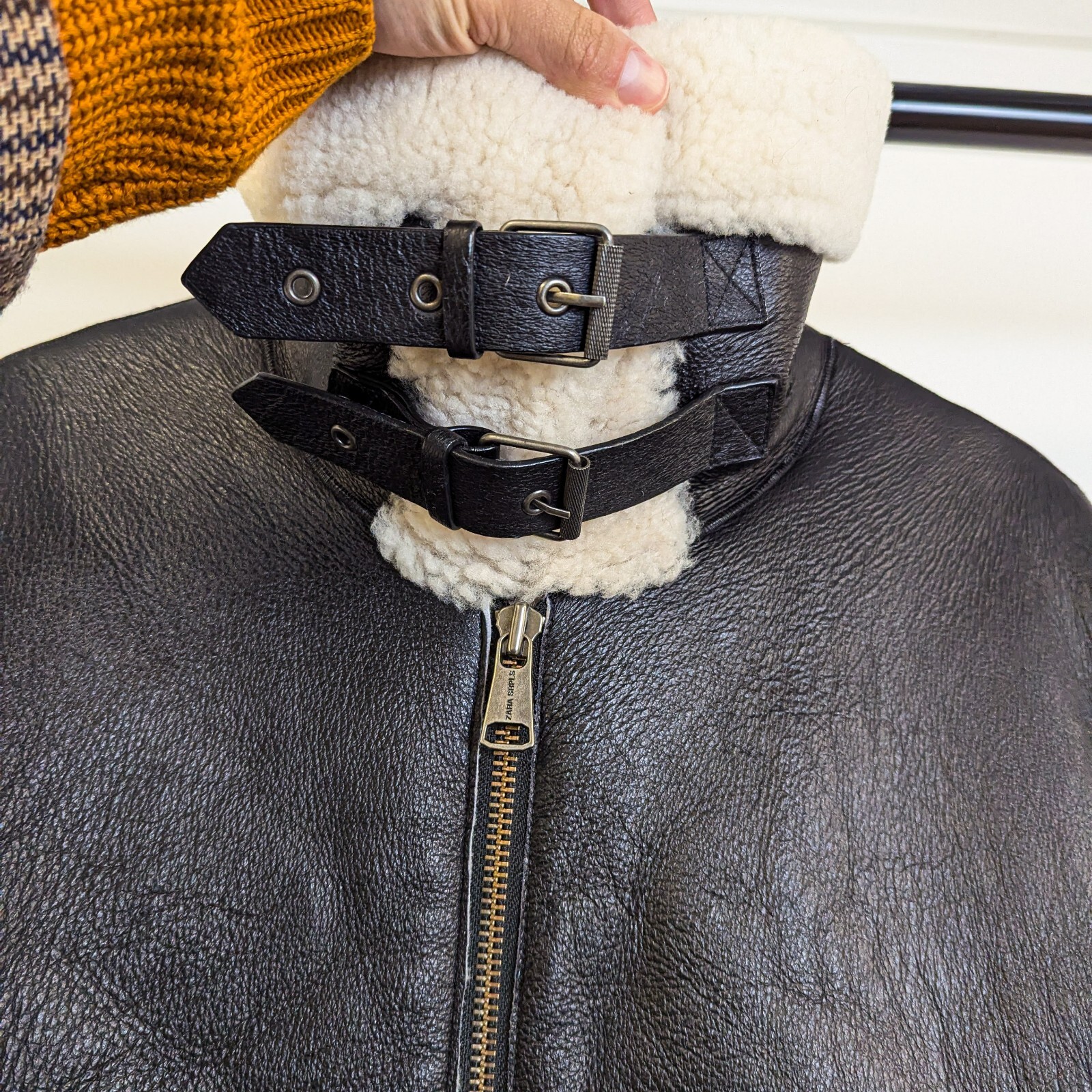ZARA SRPLS 100percent Leather Shearling Jacket LARGE black aviator bomber edition L 42 image 10