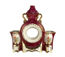 Lanshire T3 Ceramic TV Clock Lamp Base Planter Maroon Gold Gilt Part Only 1950s