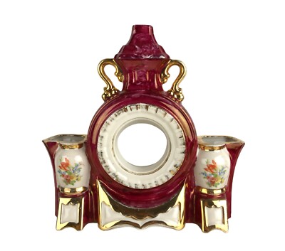 1950s Lanshire Clock Lamp Ceramic Part Only Red Gold White Dramatic Gaudy