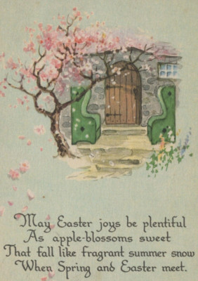 Easter Joys and Apple Blossoms in a Village House Divided Back Vintage Post Card