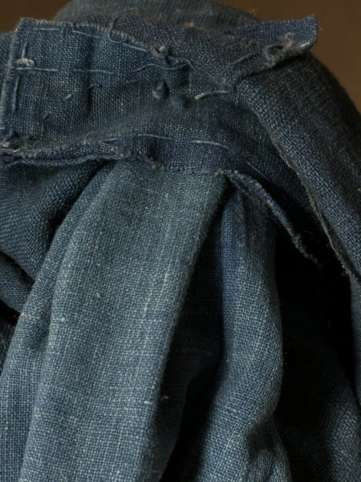 Rare Antique Boro Aizome Selvedge Fabric C.1910s Indigo with Sashiko Repairs 2yd - Image 2 of 4