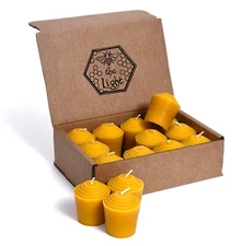 100% Pure Beeswax Votive Candles, Unscented, 15 Hours Each, Packs of 12 or 24
