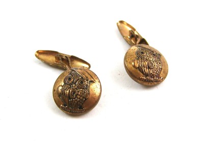 Boutons De Manchette Anciens Hibou Doré - Vintage, Non Signés - Occasion Bon état